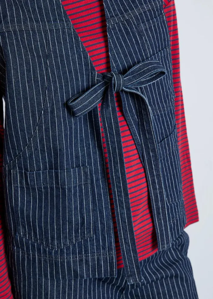 Damson Madder Dilly Denim Gilet - Navy Pinstripe