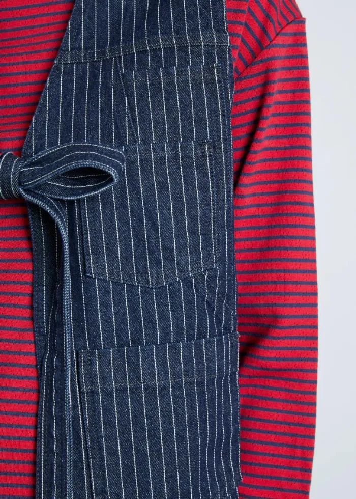 Damson Madder Dilly Denim Gilet - Navy Pinstripe