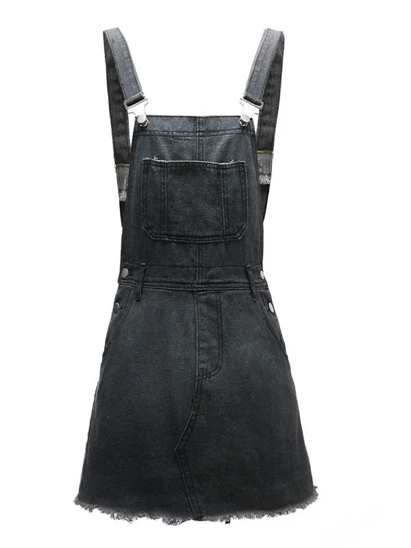 Distressed Denim Overall Mini Dress