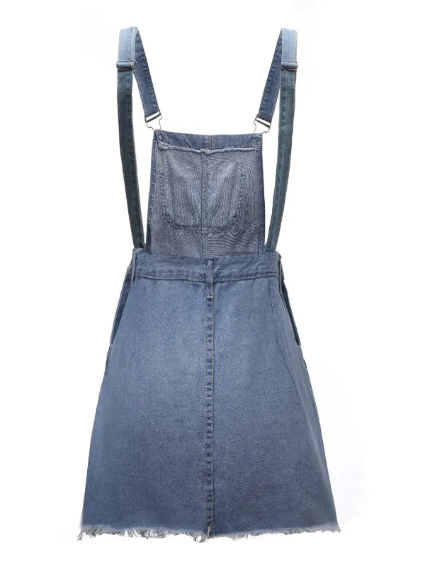 Distressed Denim Overall Mini Dress