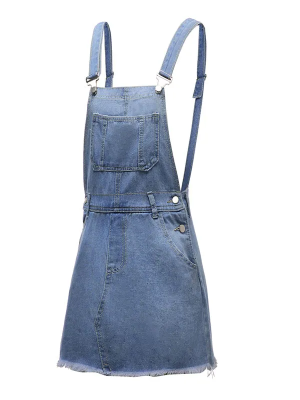 Distressed Denim Overall Mini Dress