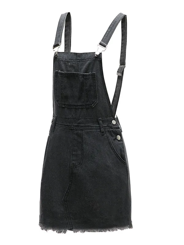 Distressed Denim Overall Mini Dress