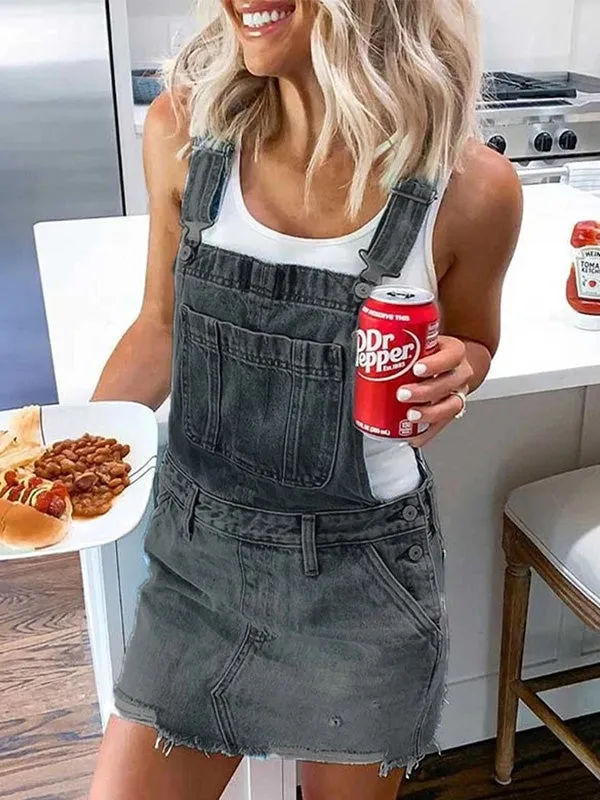 Distressed Denim Overall Mini Dress