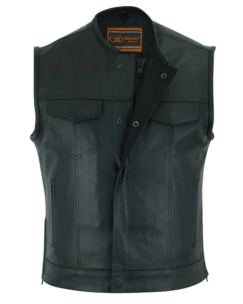 DS177 Men's Collarless Side Zipper Leather Vest