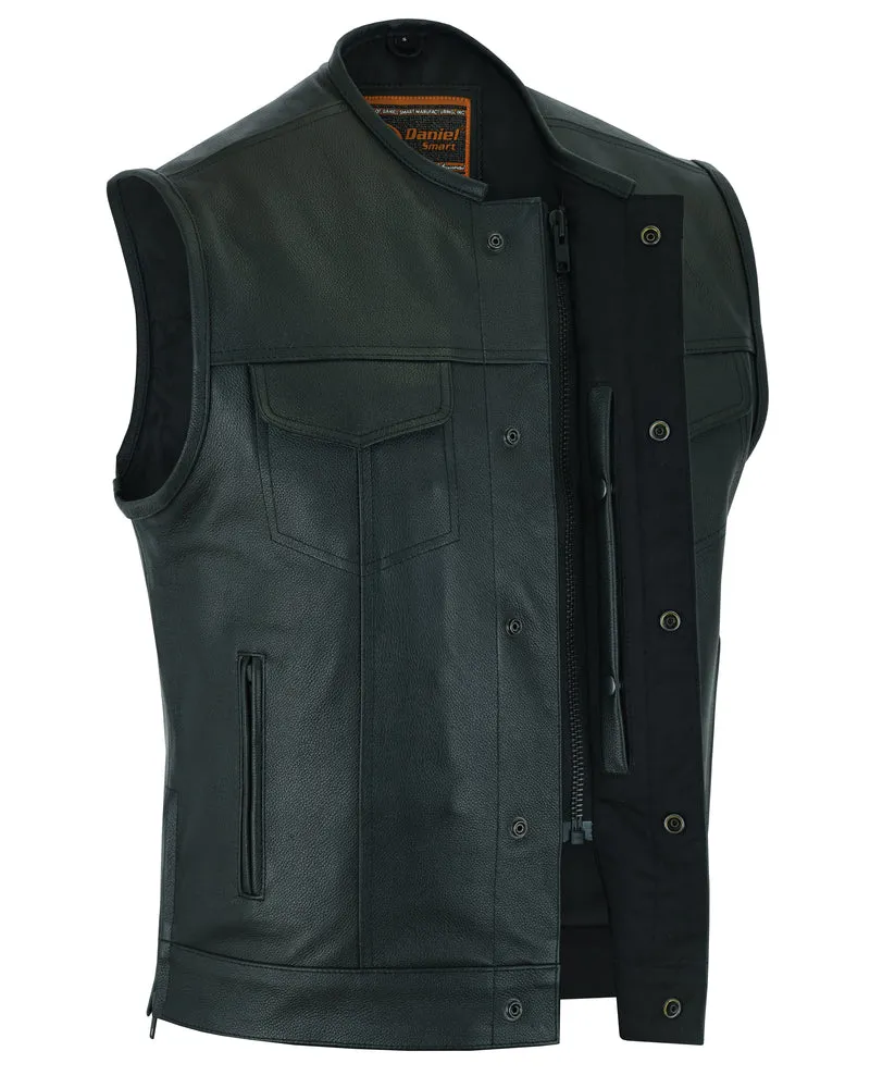 DS177 Men's Collarless Side Zipper Leather Vest