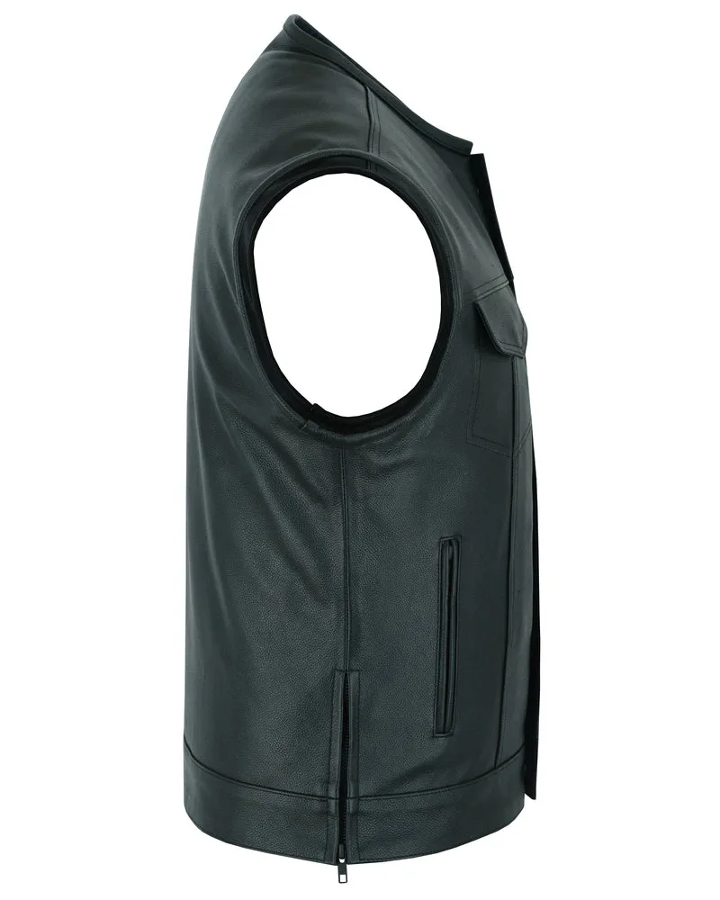 DS177 Men's Collarless Side Zipper Leather Vest