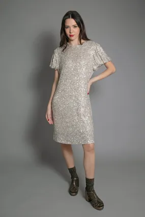 DUSTY SEQUIN T SHIRT DRESS IN GOLD