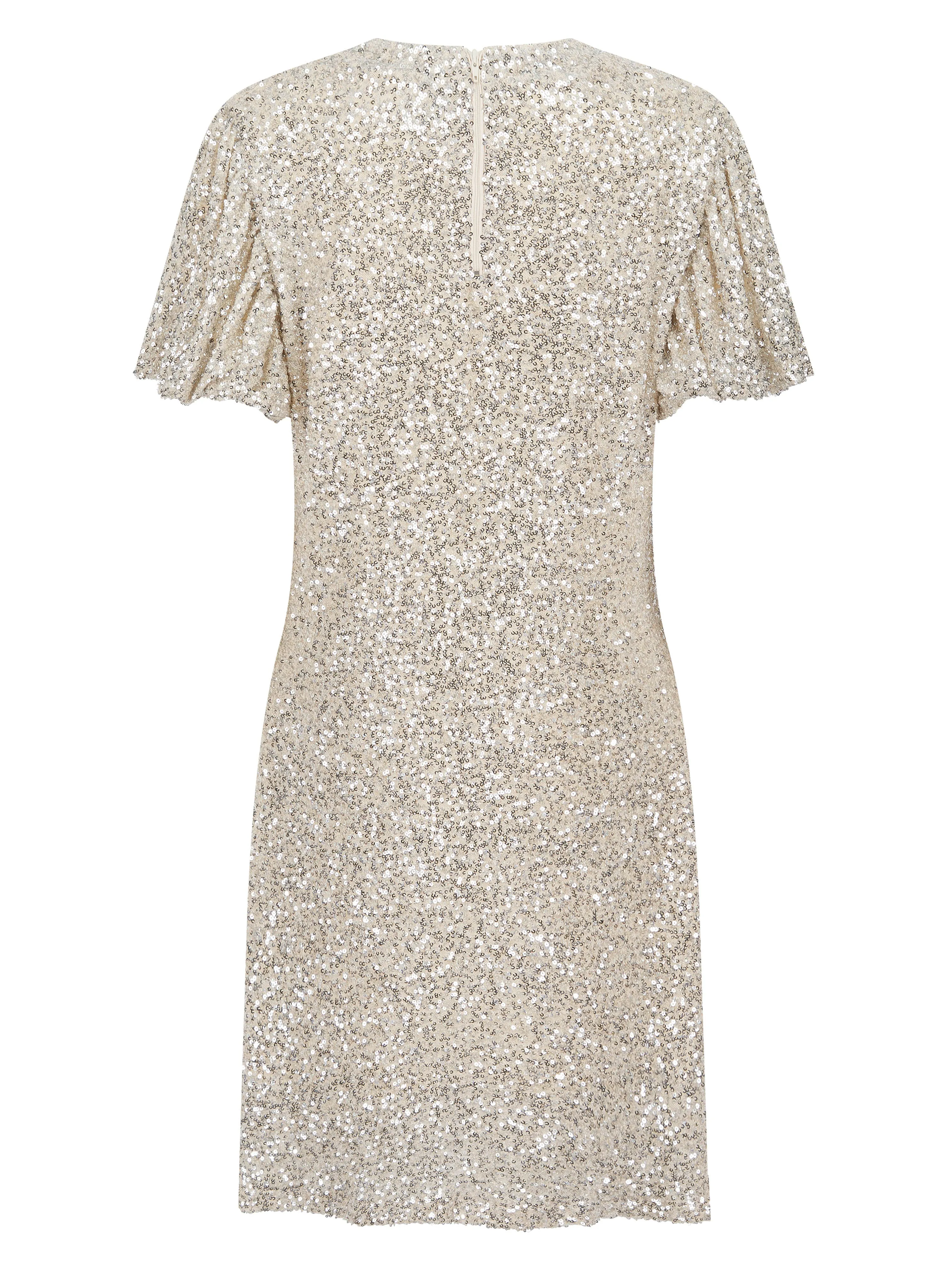 DUSTY SEQUIN T SHIRT DRESS IN GOLD