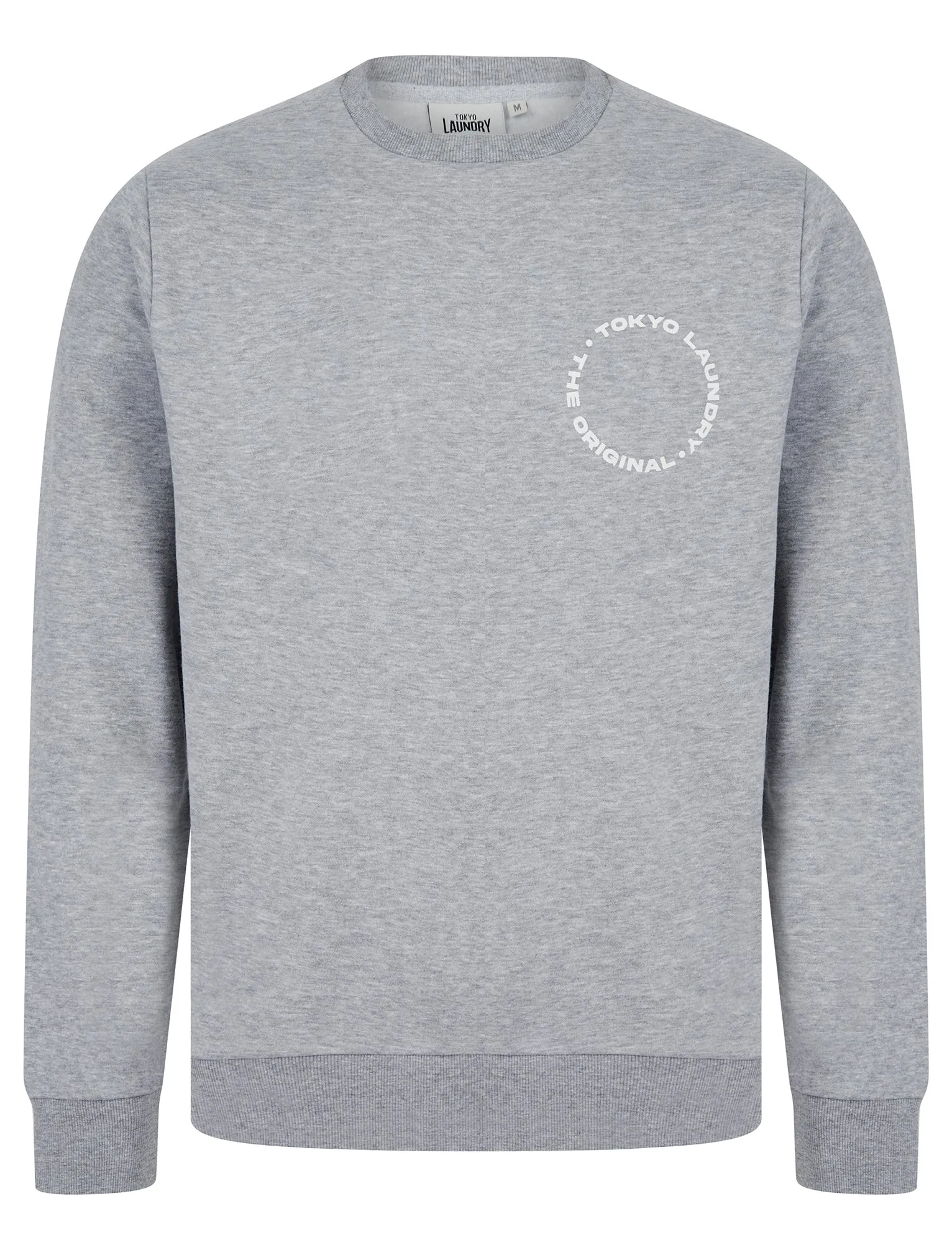 Dylon Motif Brushback Fleece Pullover Crew Neck Sweatshirt with Back Print in Light Grey Marl - Tokyo Laundry