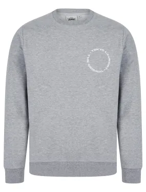 Dylon Motif Brushback Fleece Pullover Crew Neck Sweatshirt with Back Print in Light Grey Marl - Tokyo Laundry