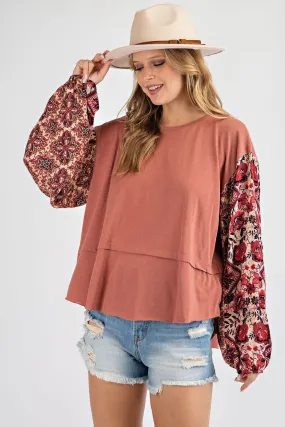 Easel Printed Bubble Sleeve Top