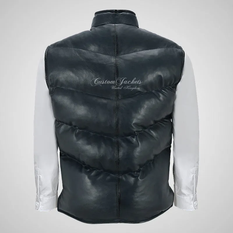 EVEREST Men's Puffer Leather Gilet Sleeveless Padded Jacket Bodywarmer