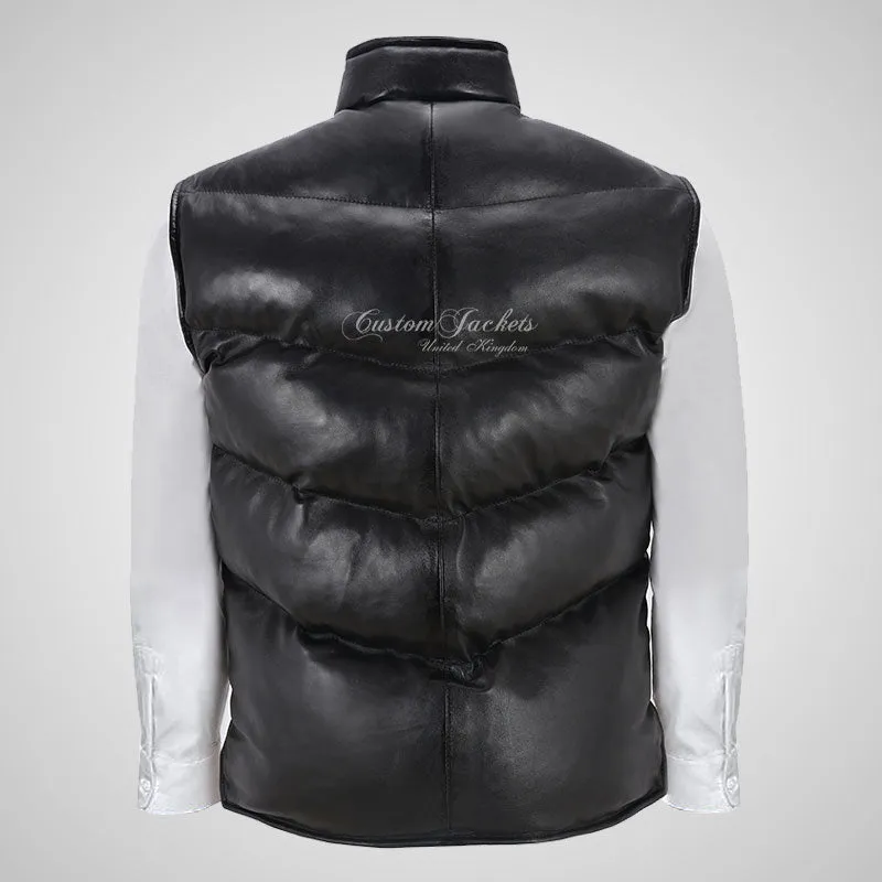 EVEREST Men's Puffer Leather Gilet Sleeveless Padded Jacket Bodywarmer