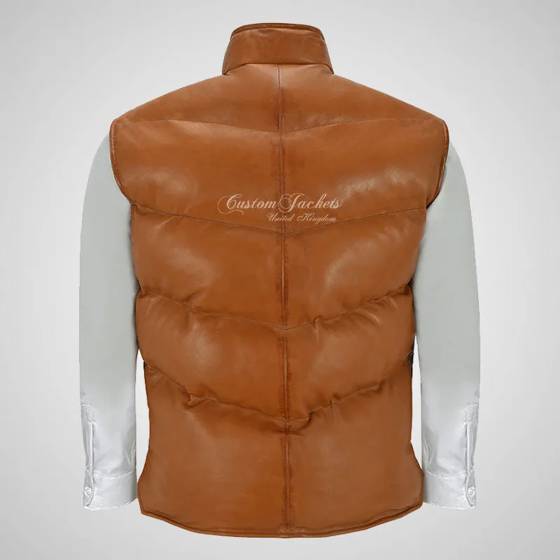 EVEREST Men's Puffer Leather Gilet Sleeveless Padded Jacket Bodywarmer