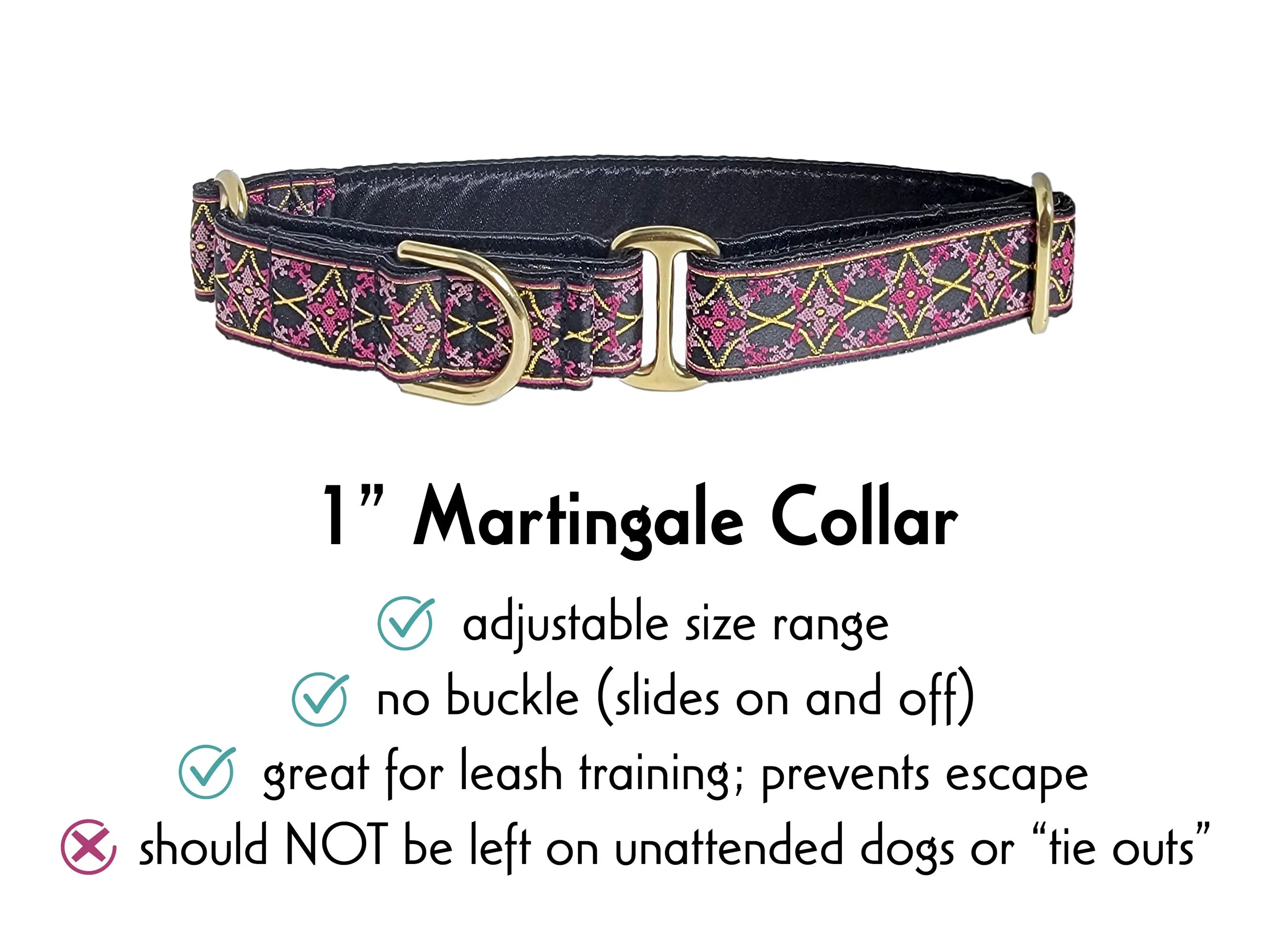 Exeter in Pink & Gold - Martingale or Buckle Dog Collar - 1" Width