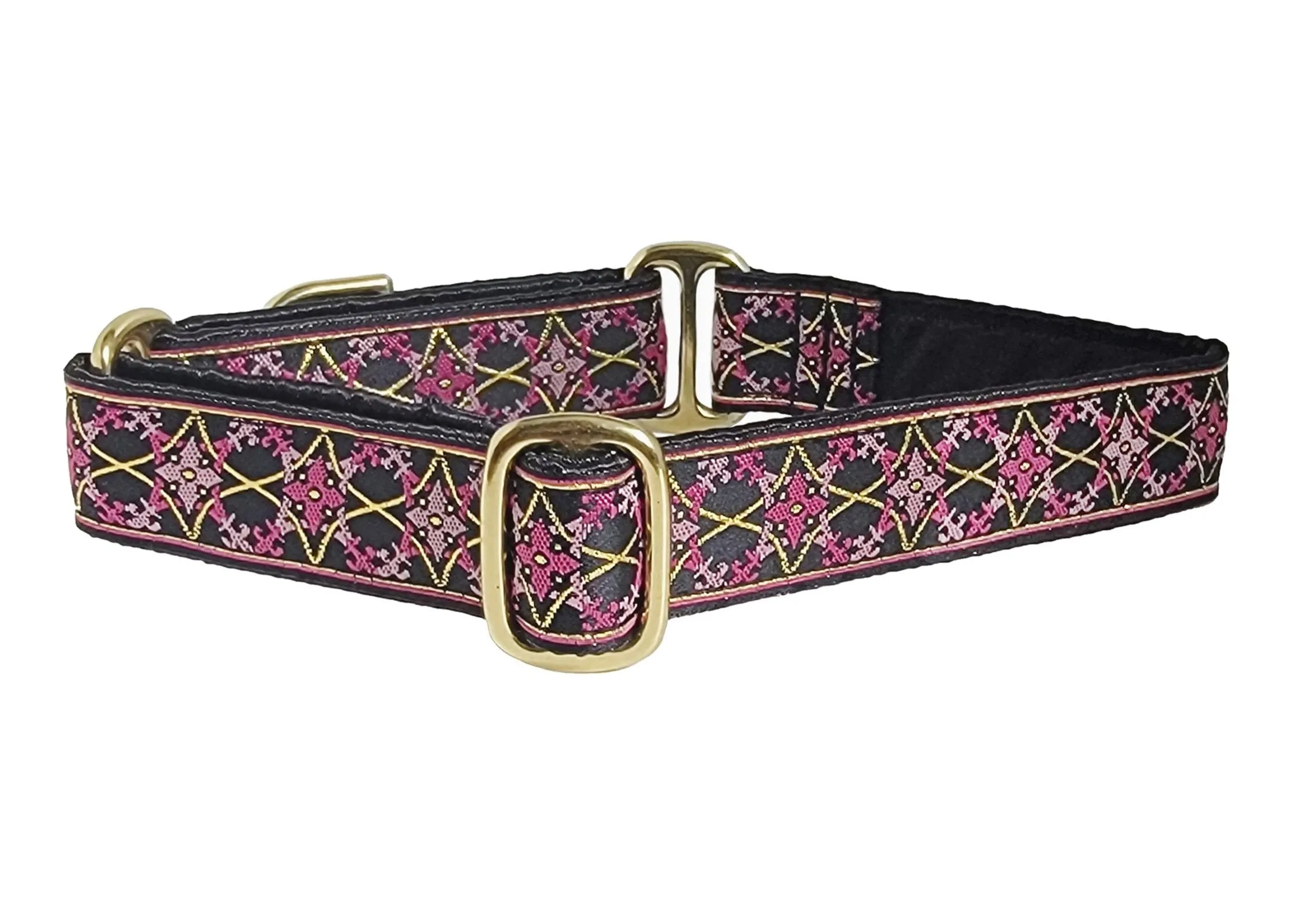 Exeter in Pink & Gold - Martingale or Buckle Dog Collar - 1" Width