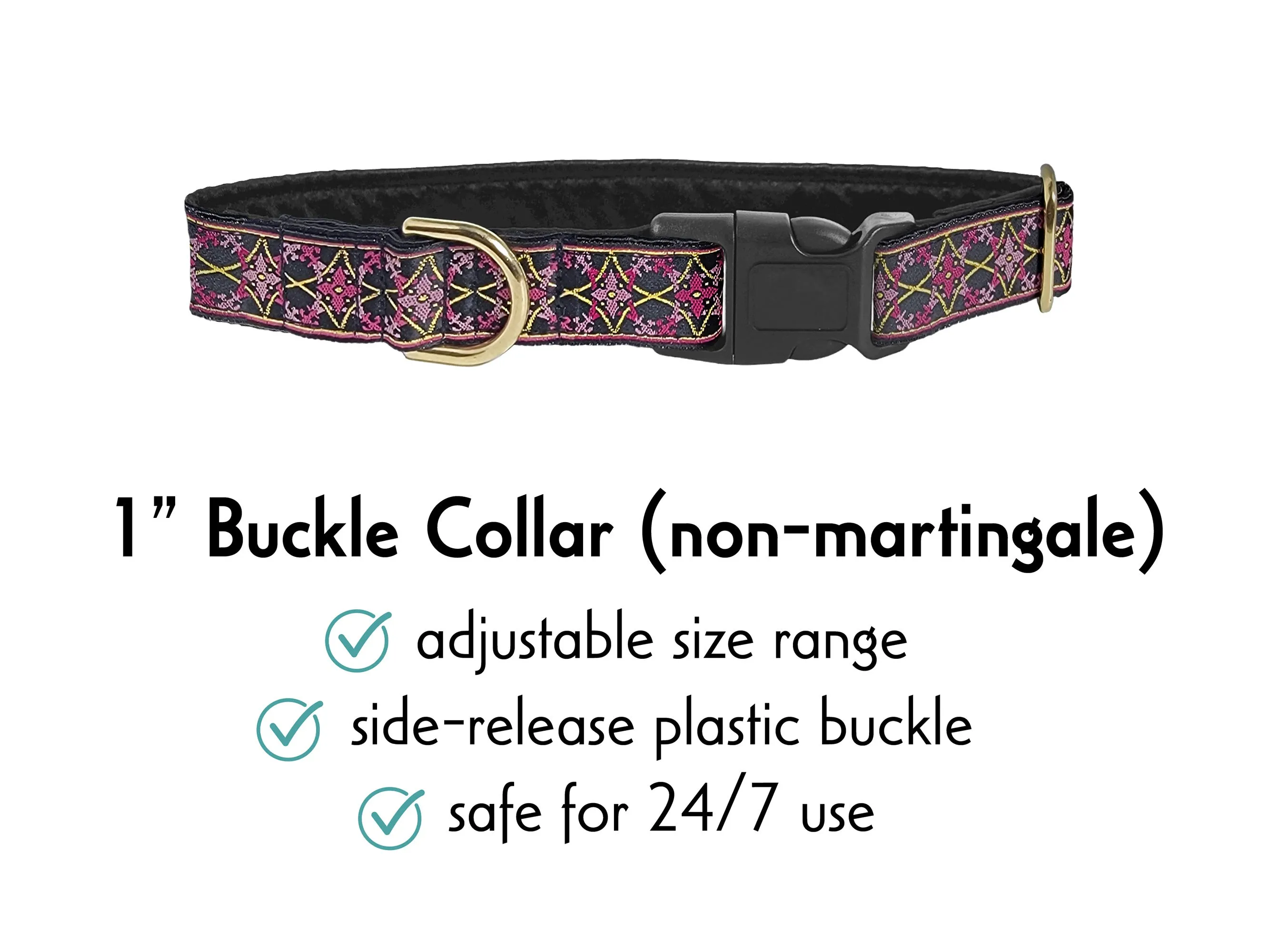 Exeter in Pink & Gold - Martingale or Buckle Dog Collar - 1" Width