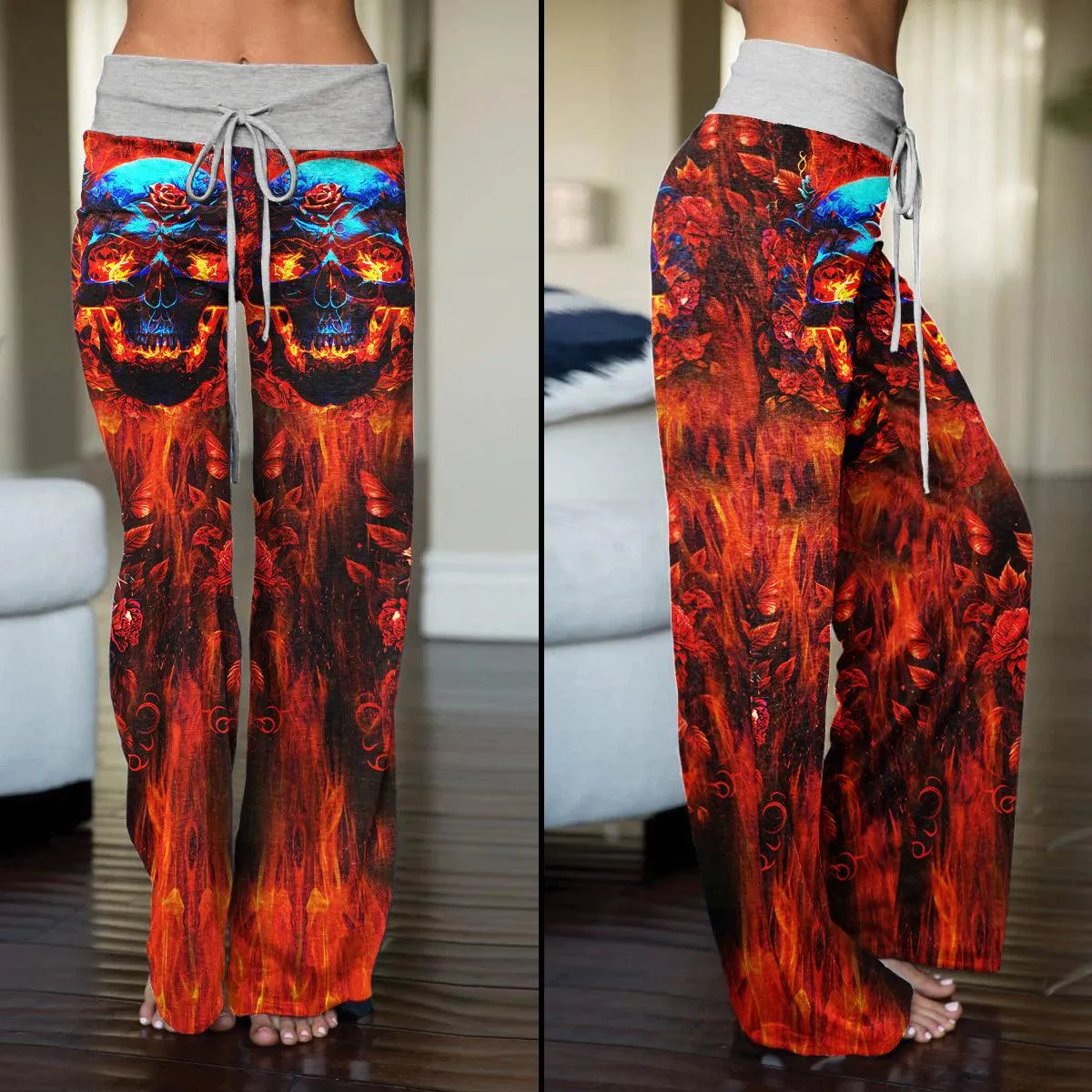 Fire Skull 3D High-waisted Wide Leg Pants