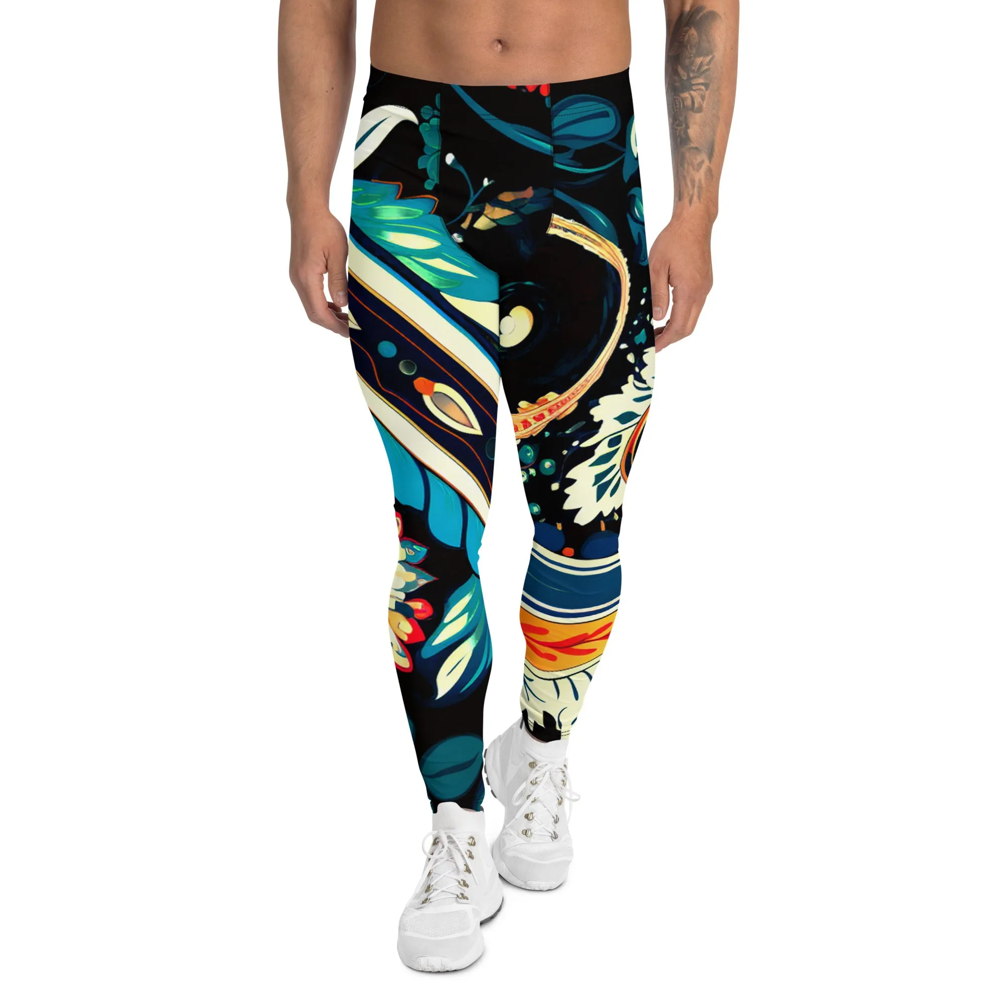 Floral Midnight Men’s Leggings – Elegant, Artistic, and Bold