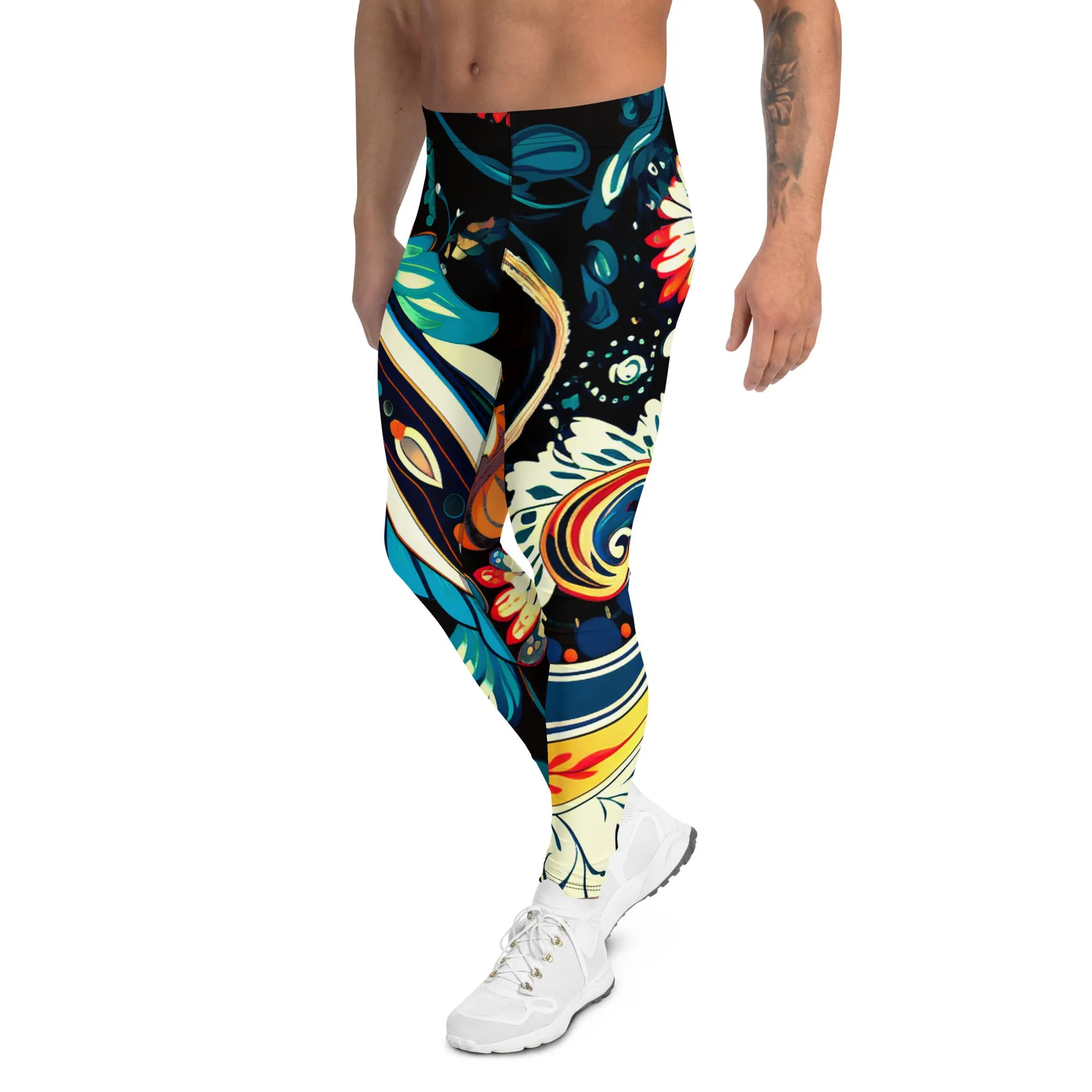 Floral Midnight Men’s Leggings – Elegant, Artistic, and Bold