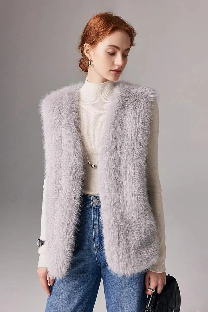 Fluffy Faux Fur Vest with Pockets