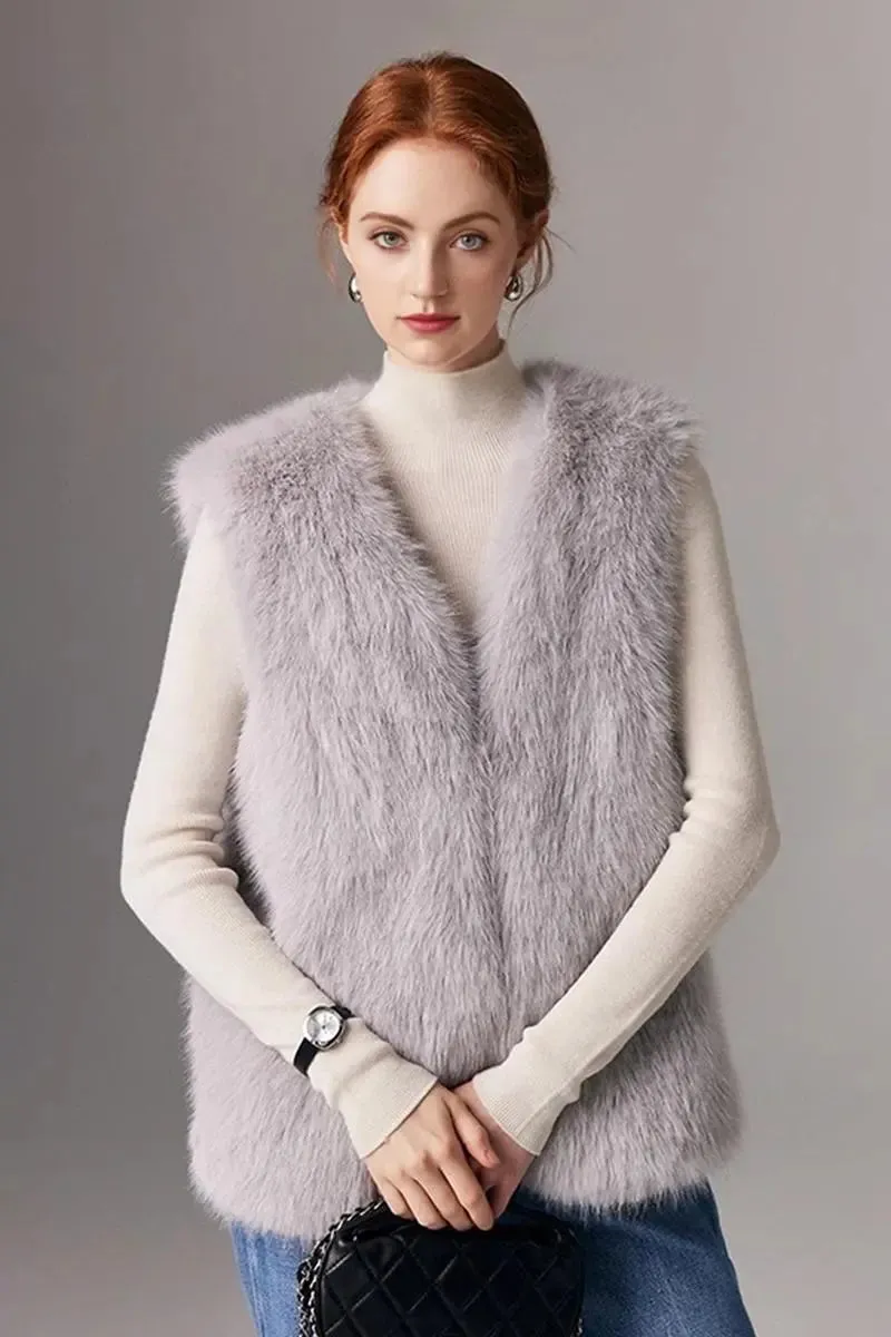 Fluffy Faux Fur Vest with Pockets