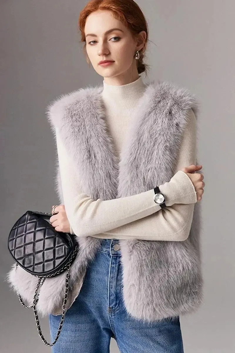 Fluffy Faux Fur Vest with Pockets