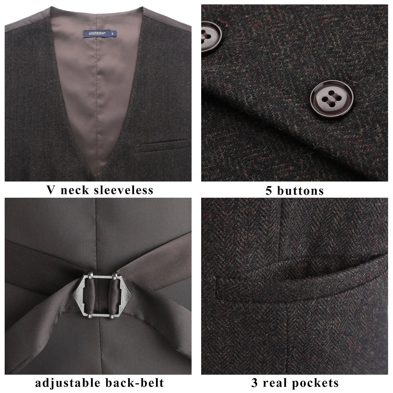 Formal Suit Vest - A-DARK BROWN-SMOOTH BACK