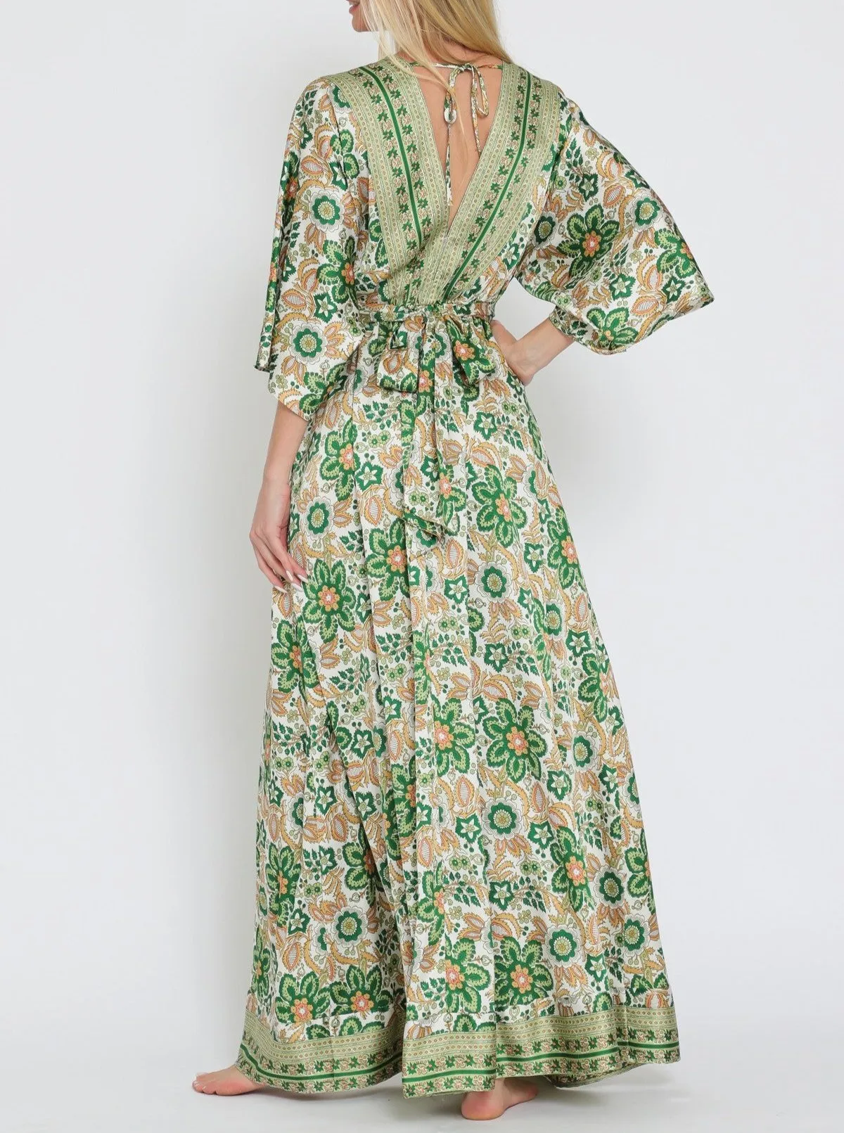 Garden Party Kimono Sleeve Tie Back Maxi Dress