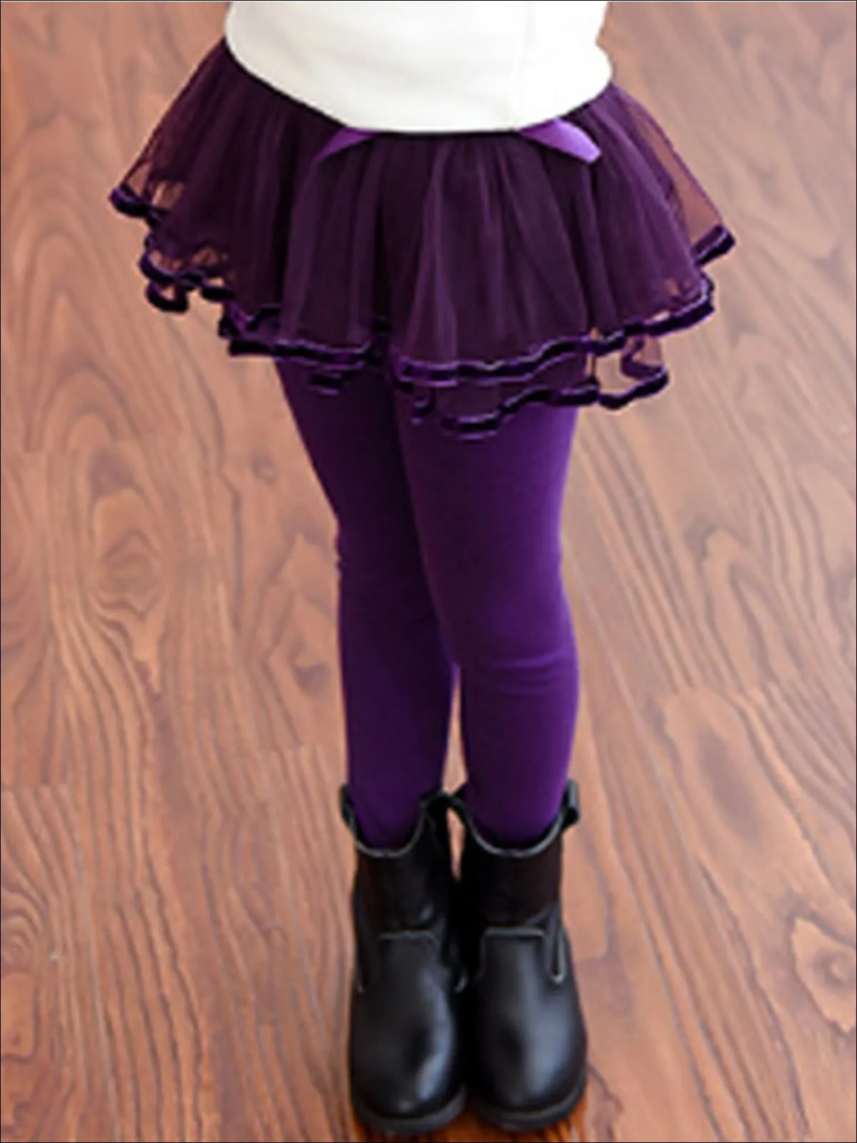 Girls Ruffled Tutu Skirt Leggings with Satin Bow