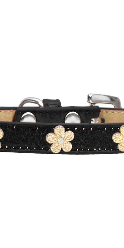 Gold Flower Widget Dog Collar Black Ice Cream Size 18