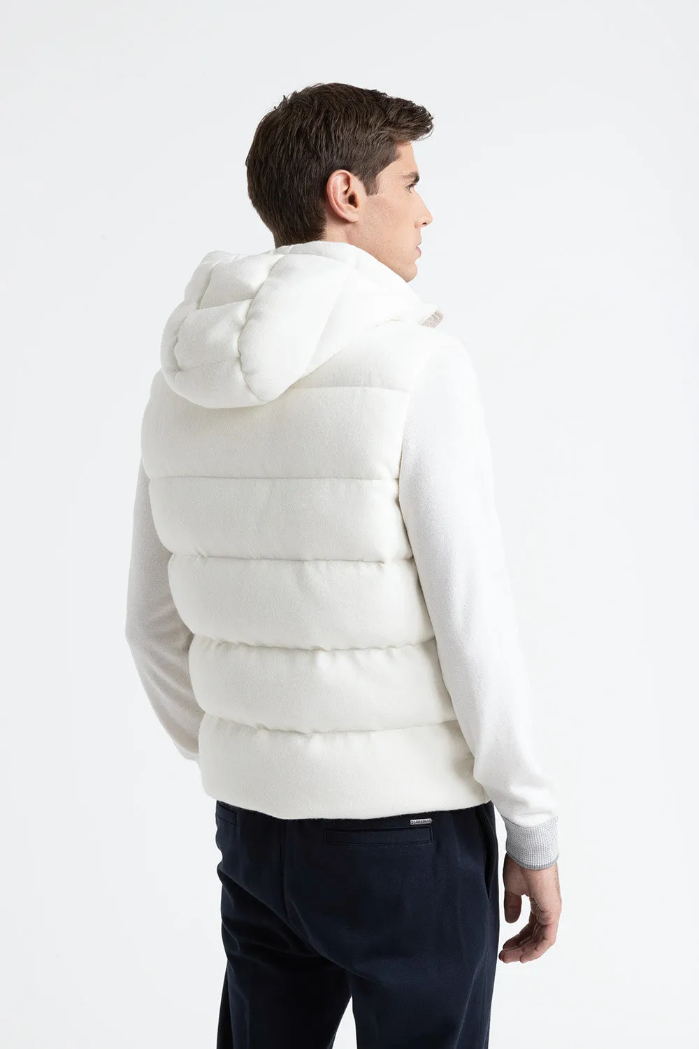 Goose down vest in wool and cashmere