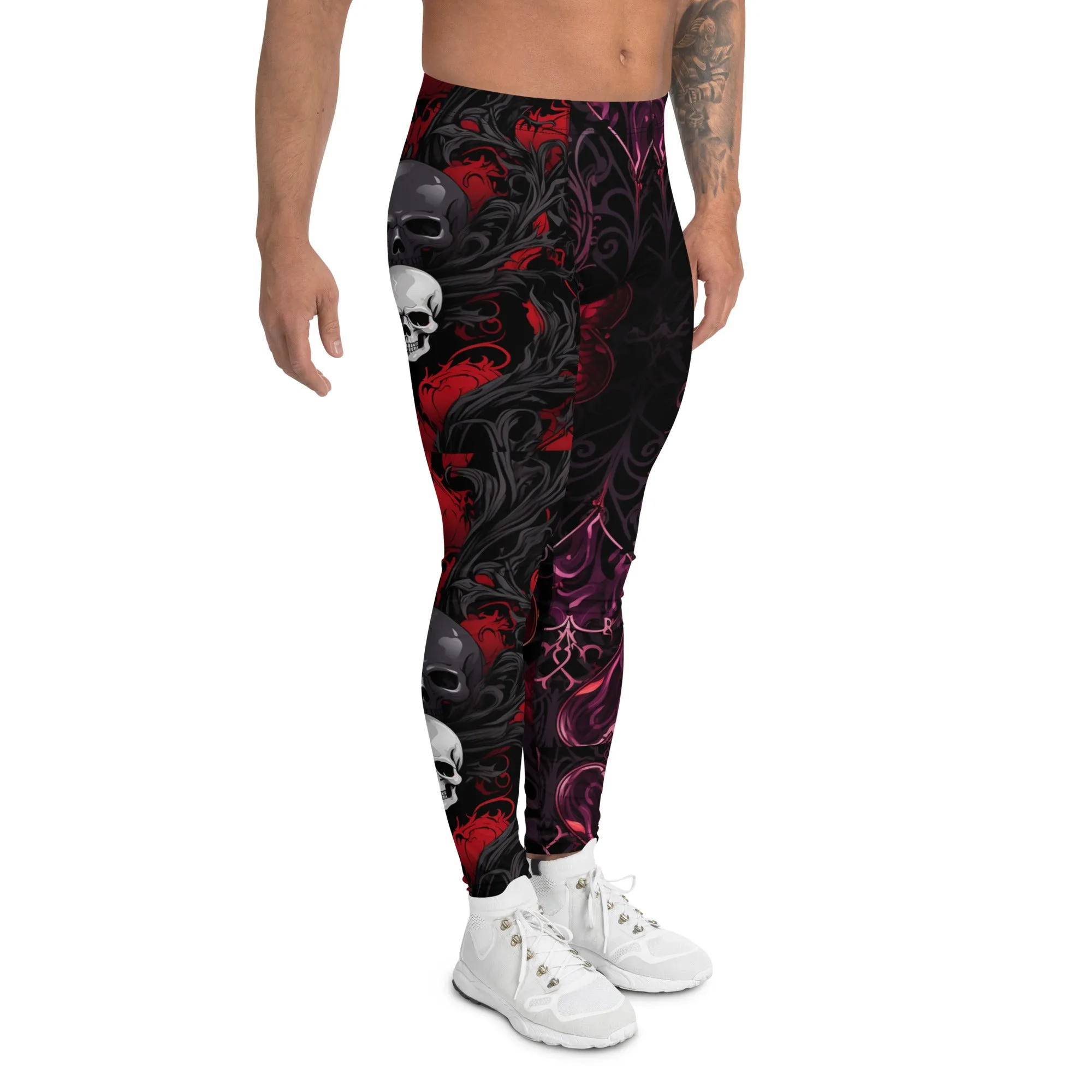 Gothic Heart & Skull  Mens Leggings