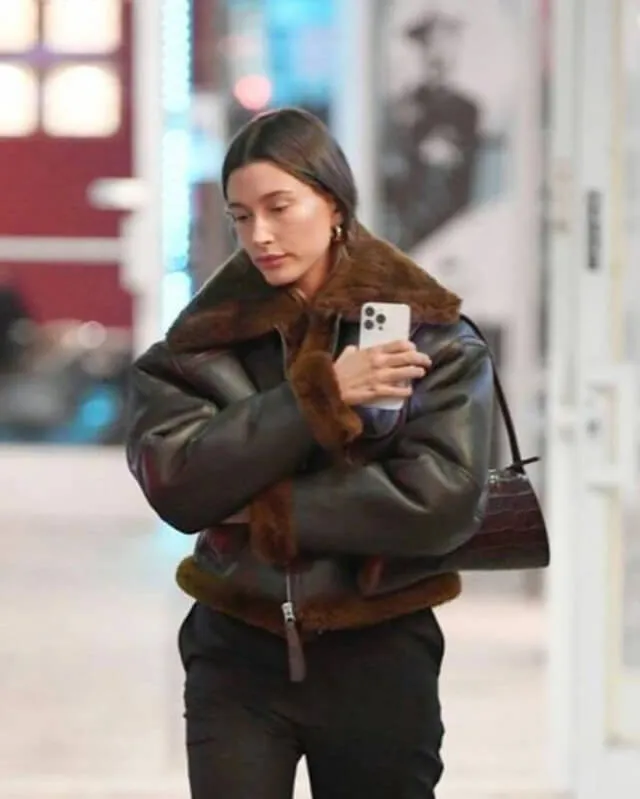 Hailey Bieber Shearling Leather Jacket