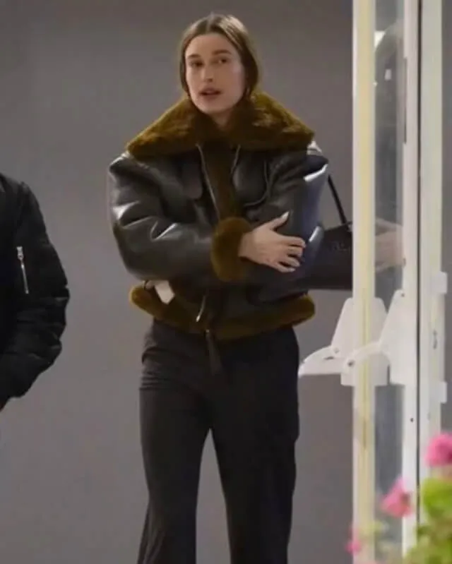 Hailey Bieber Shearling Leather Jacket