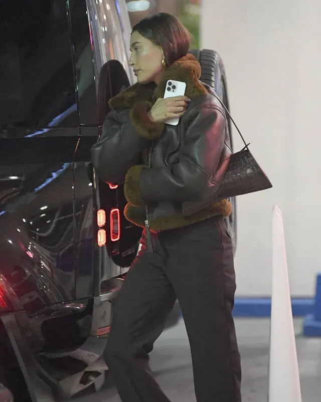 Hailey Bieber Shearling Leather Jacket