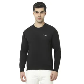 Hiflyers Mens Black Slim Fit Solid Cotton Fleece Sweatshirt