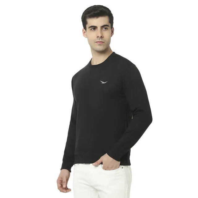 Hiflyers Mens Black Slim Fit Solid Cotton Fleece Sweatshirt