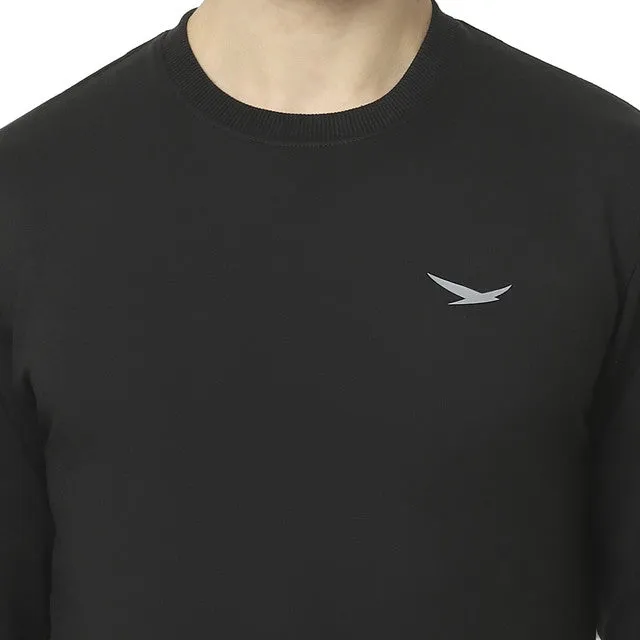 Hiflyers Mens Black Slim Fit Solid Cotton Fleece Sweatshirt