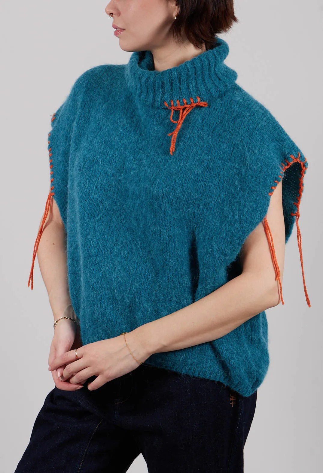 High Neck Knitted Vest in Teal