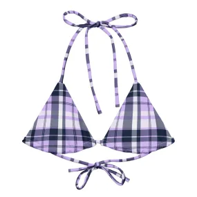 Lavender and Navy Blue Preppy Surfer Girl Plaid String Bikini