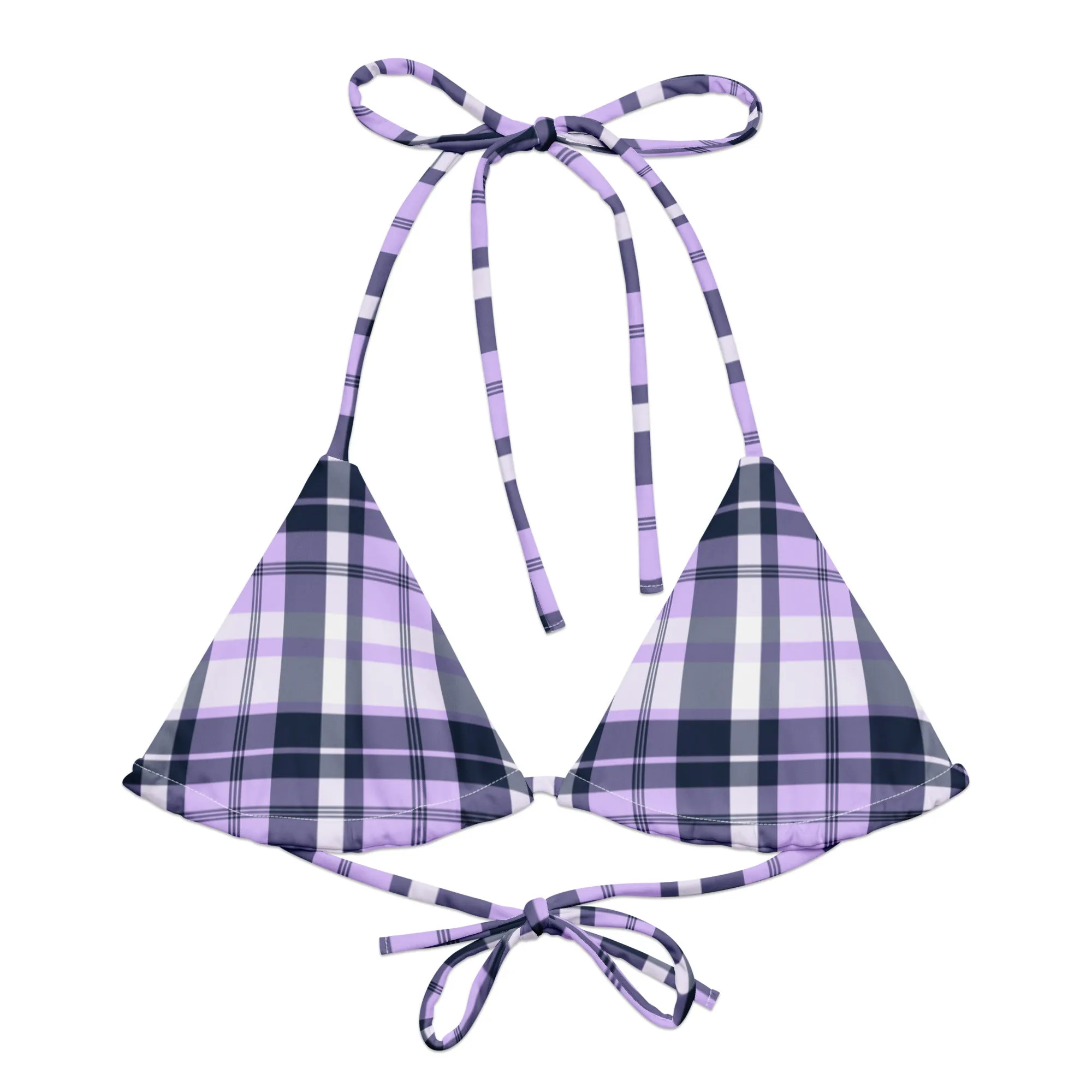 Lavender and Navy Blue Preppy Surfer Girl Plaid String Bikini