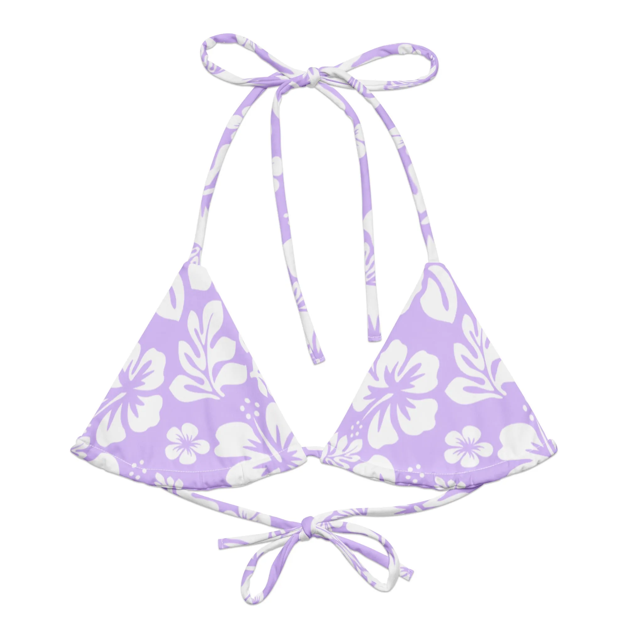 Lavender and White Hawaiian Flowers String Bikini Top