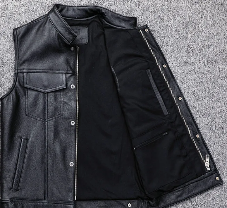 Leather Vest Button Motorcycle Casual Plus Size