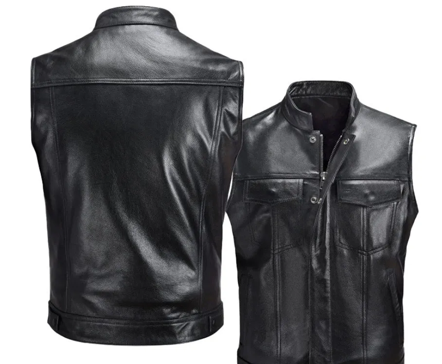 Leather Vest Button Motorcycle Casual Plus Size