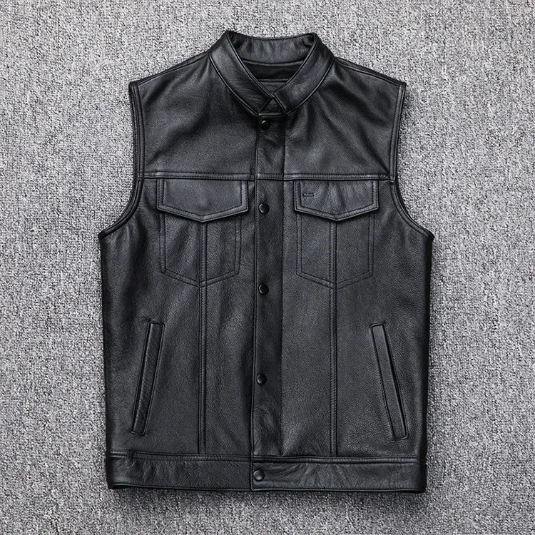 Leather Vest Button Motorcycle Casual Plus Size