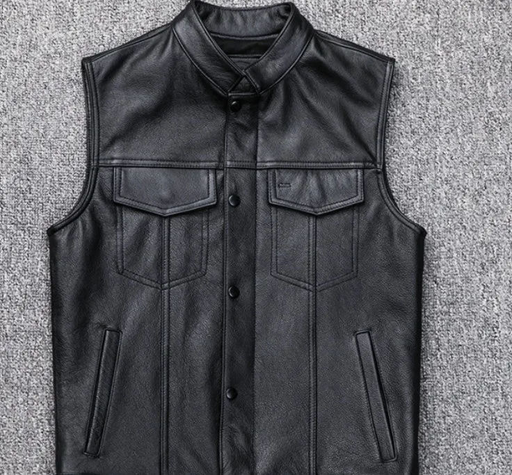 Leather Vest Button Motorcycle Casual Plus Size