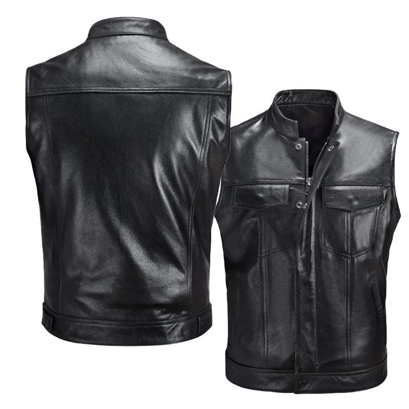 Leather Vest Button Motorcycle Casual Plus Size