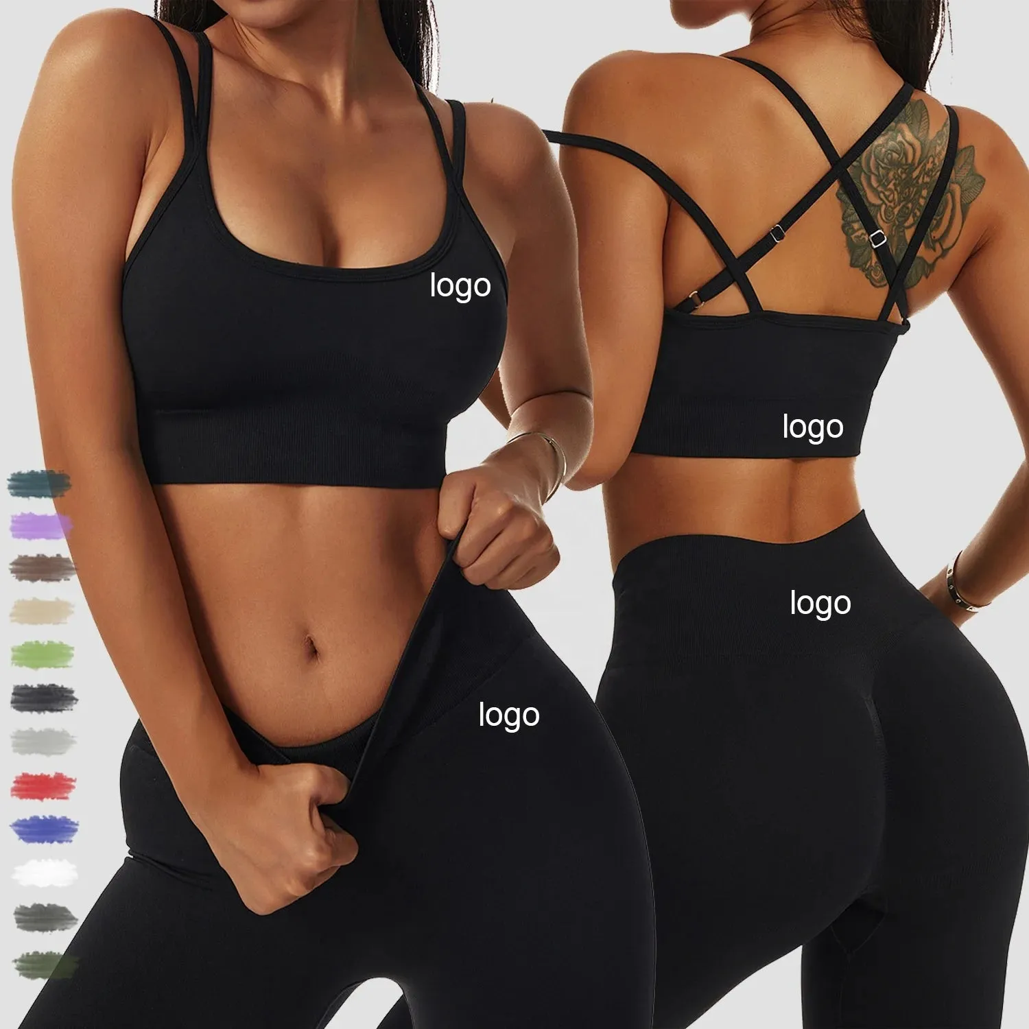 Leggings Yoga Set for Women - Seamless Bra Top and Scrunch Leggings Fitness Sport Suit