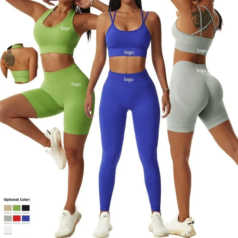 Leggings Yoga Set for Women - Seamless Bra Top and Scrunch Leggings Fitness Sport Suit